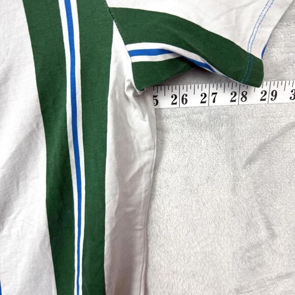 Y2K Guess Originals Striped T-Shirt Blue Green White Size L Embroidered Logo VTG - Picture 6 of 7